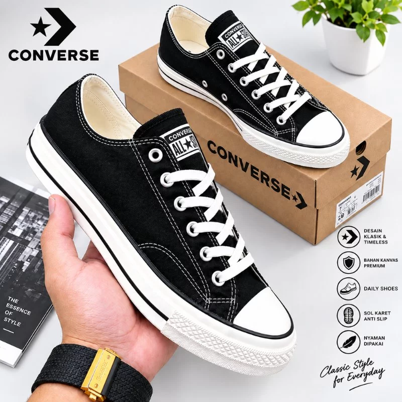 Sepatu Converse All Star Low Classic Sepatu Sneakers Convers NB Black White Pria Wanita TERLARIS