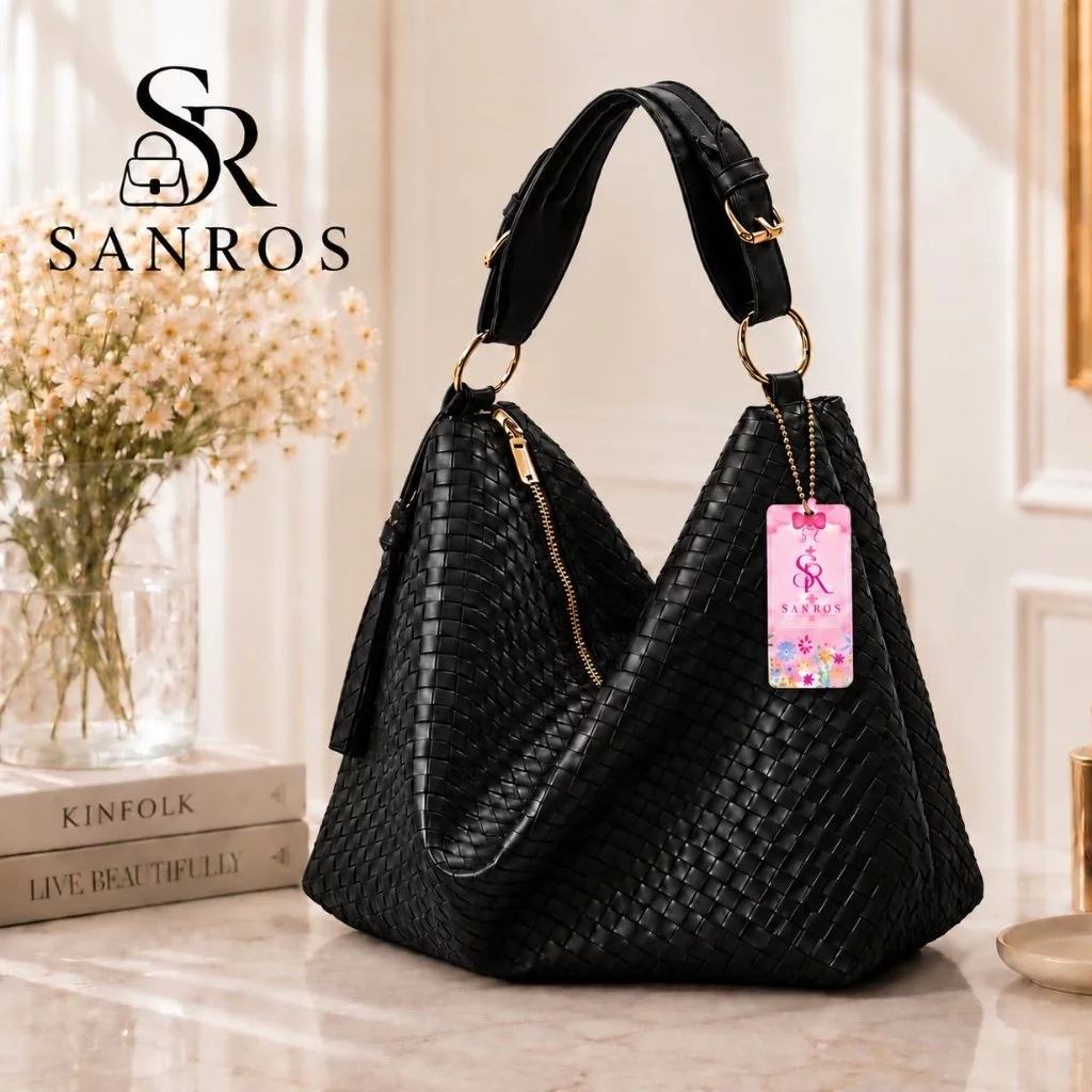 SANROS BAG - Tas Hobo Bag Wanita Kekinian Anyaman Kulit PU Premium Resleting dengan Desain Elegan dan Fungsional