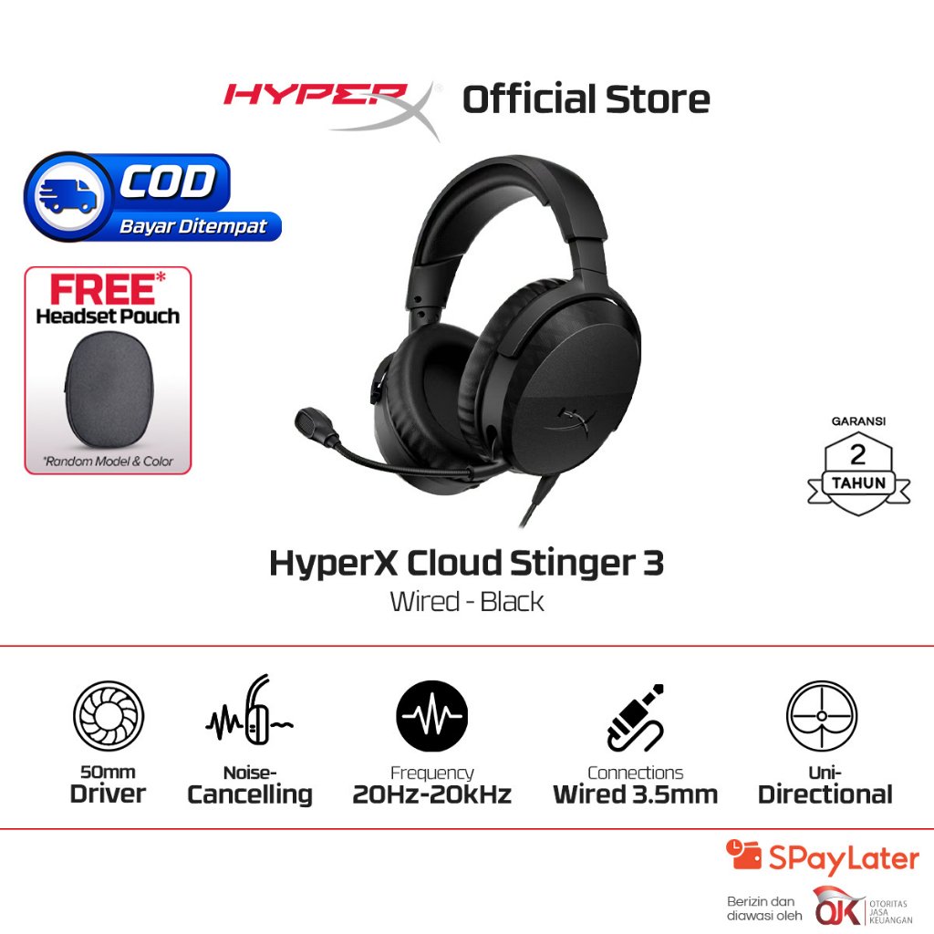 Jual [ COD ] HyperX Headset Gaming Cloud Stinger 3 Wired - Black Noise ...