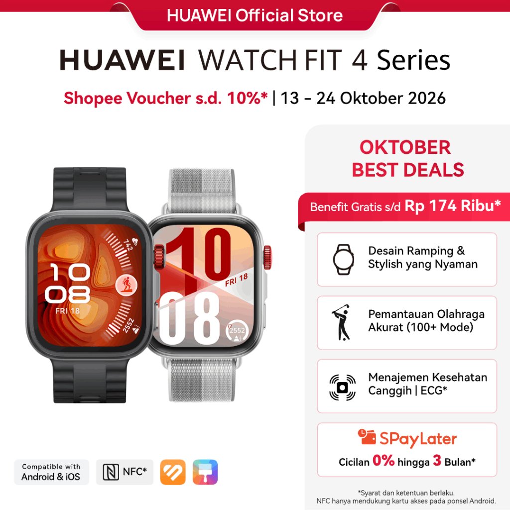 Jual HUAWEI WATCH FIT 4 Series | Stylish Design | GPS | 10-Day Battery ...
