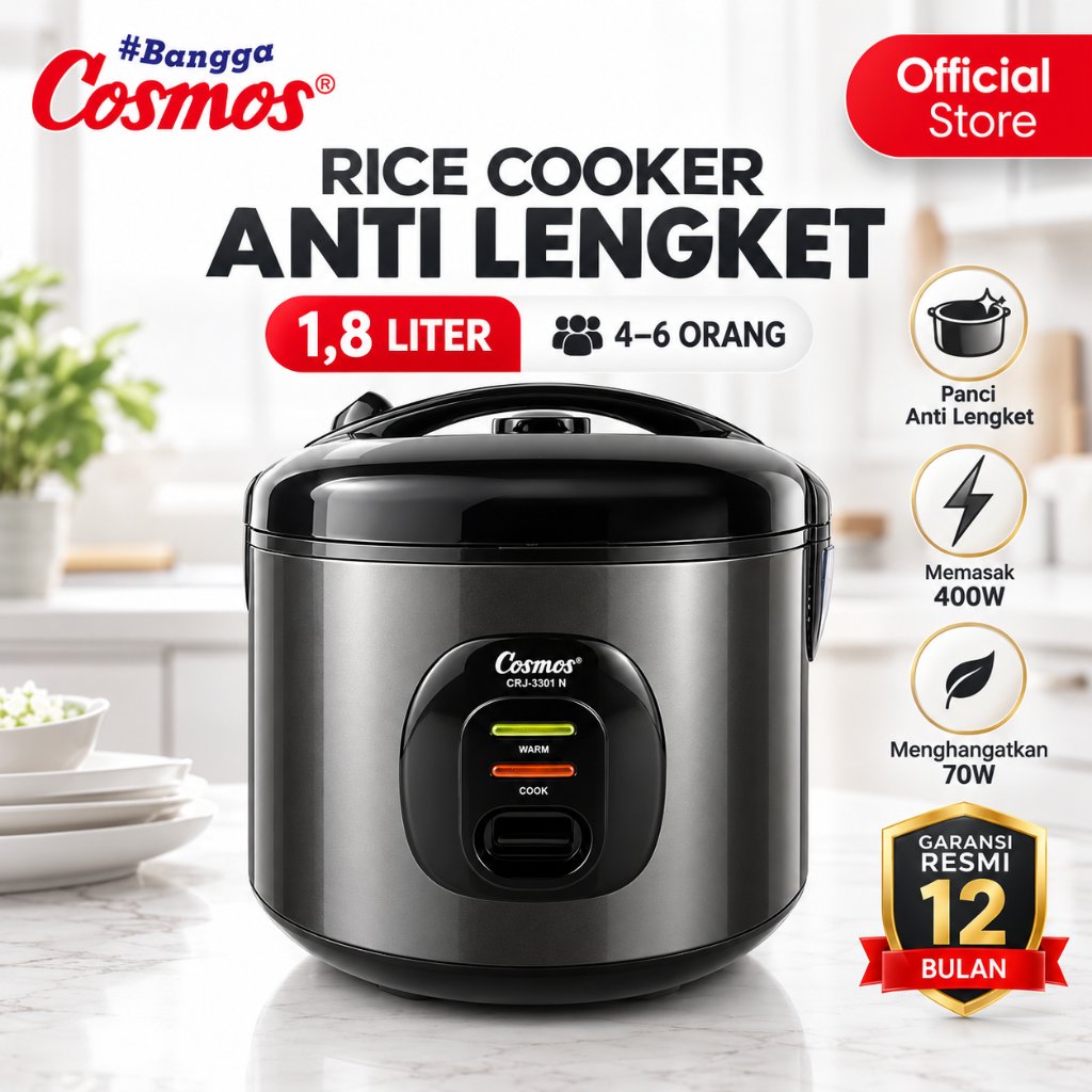 Cosmos Rice Cooker Non Stick CRJ-3301 NB - 1.8L
