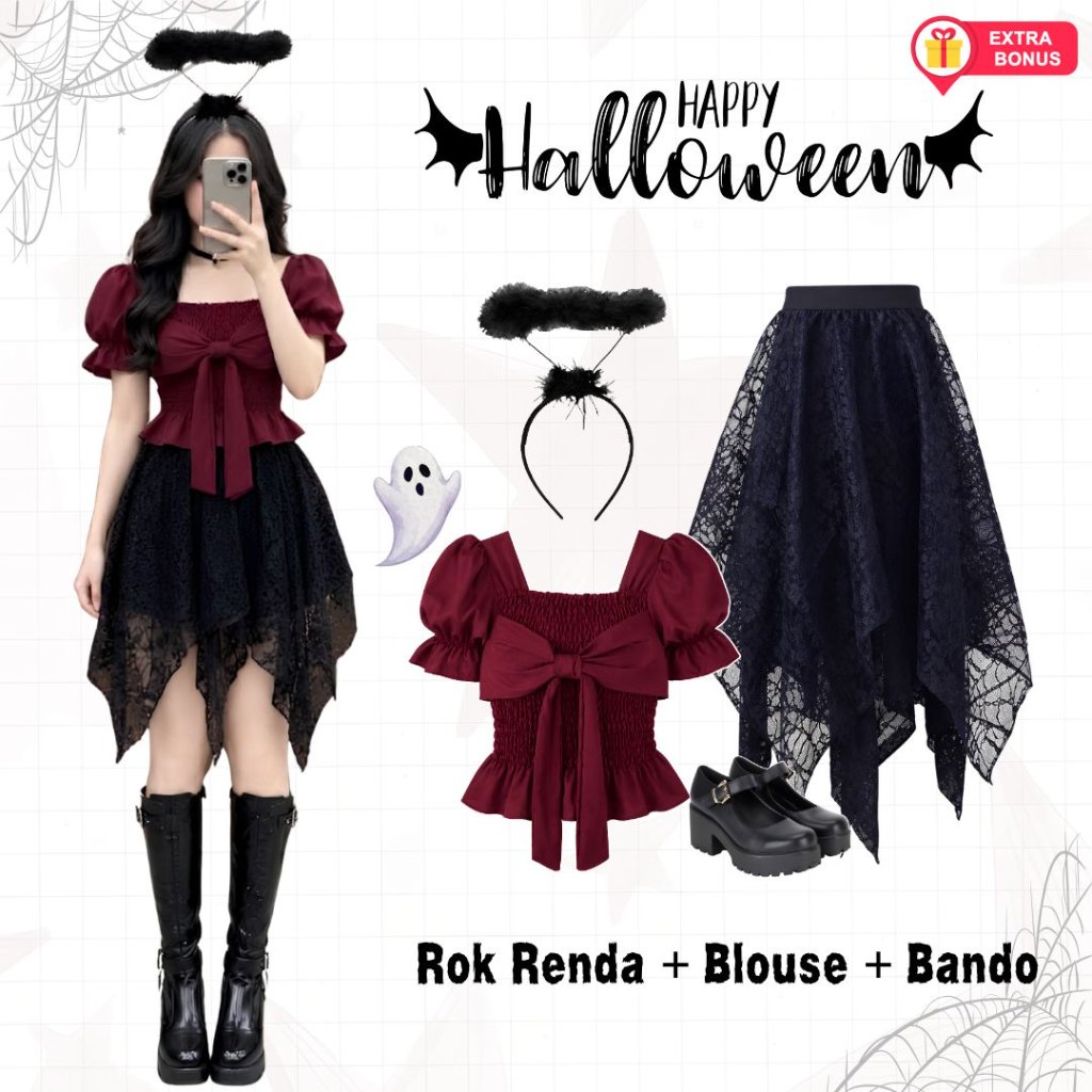 Jual OneSet 3in1 Blouse Asepa Rok Mini Bando Malaikat | ootd outfit ...
