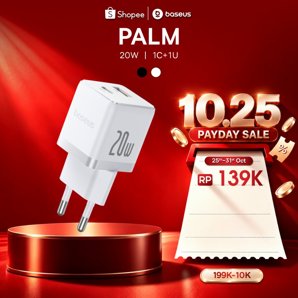 Baseus Charger Set 20W Fast Charging Palm Series BCT Cooling System Cut Off Plus Cable Type-C