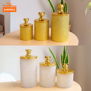 Surprice TORI Set Toples Emas 3pcs / Storage Container Transparan / Jar Toples Akrilik Penyimpanan Kue / Toples Penyimpanan Makanan / Toples Gold Mewah / Toples Kue Natal / Toples Kue Lebaran