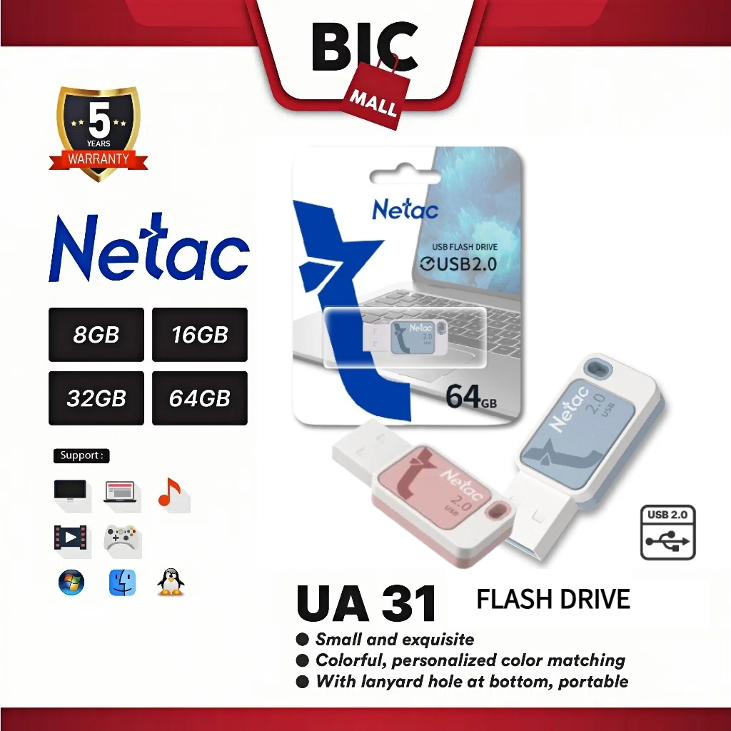Jual [Authorised Store] Netac UA31 Flashdisk USB 2.0 8GB/16GB/32GB/64GB ...
