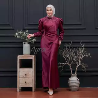 Vina Dress Spesial Warna Burgundy / Dress Kondangan Bridesmaind Dres Wanita Model Duyung, Satin Premium Payet Elegan