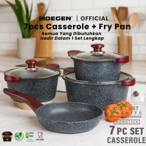 MOEGEN 7pcs Granite Series Casserole & Fry Pan Anti Lengket