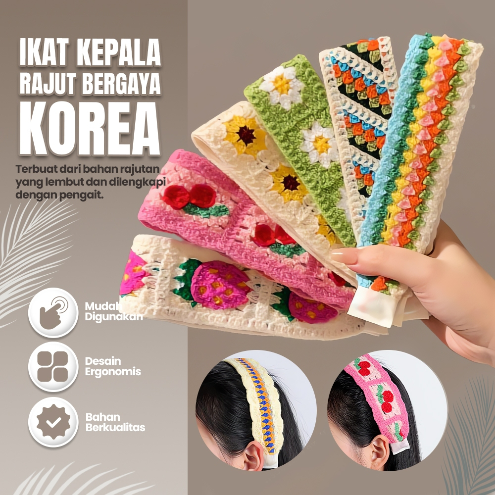 Jual Bando Rajut Korea Motif Lucu Hairband Ikat Kepala Bandana Cewek ...