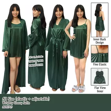 FOLVA Kimono Set Baju Tidur Satin 1349HSET Hijau All Size