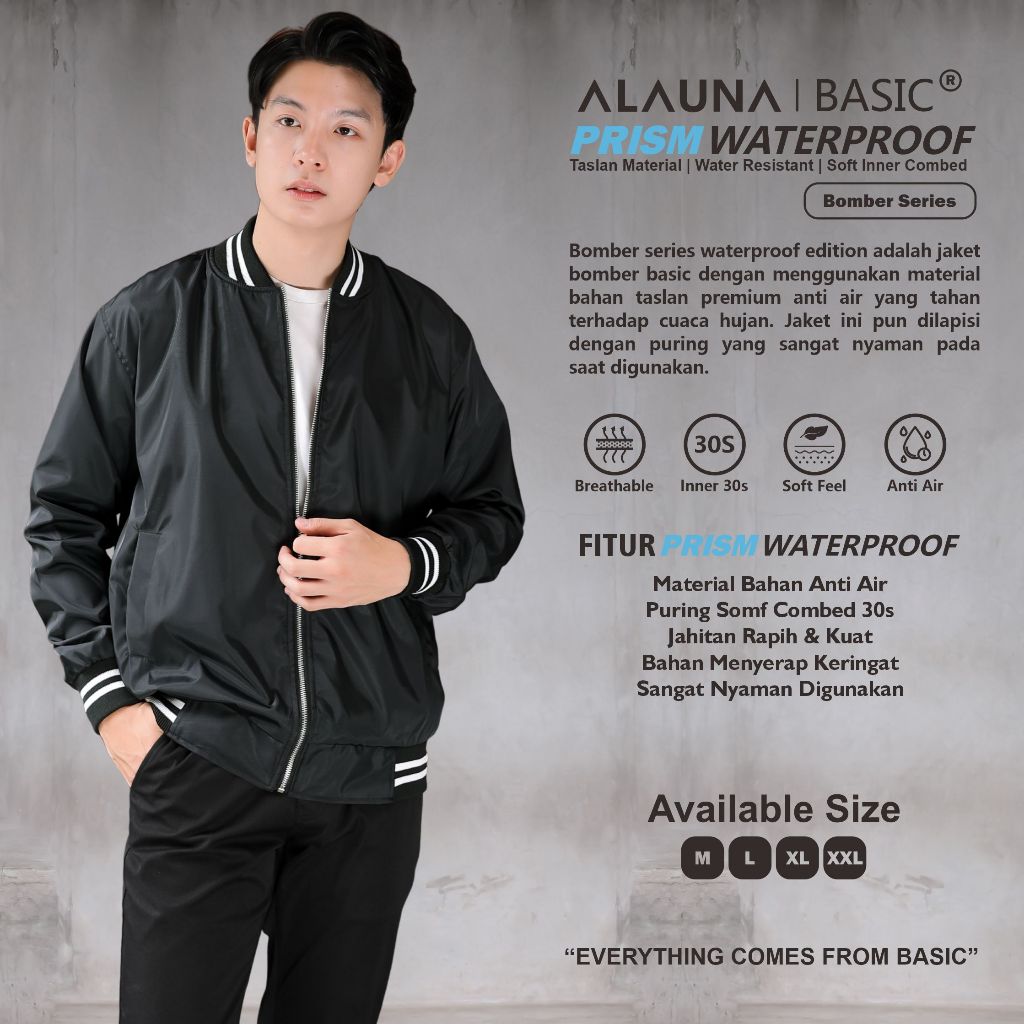 Jual Alauna Basic - Jaket Pria Bomber Basic Taslan Prisma Anti Air ...