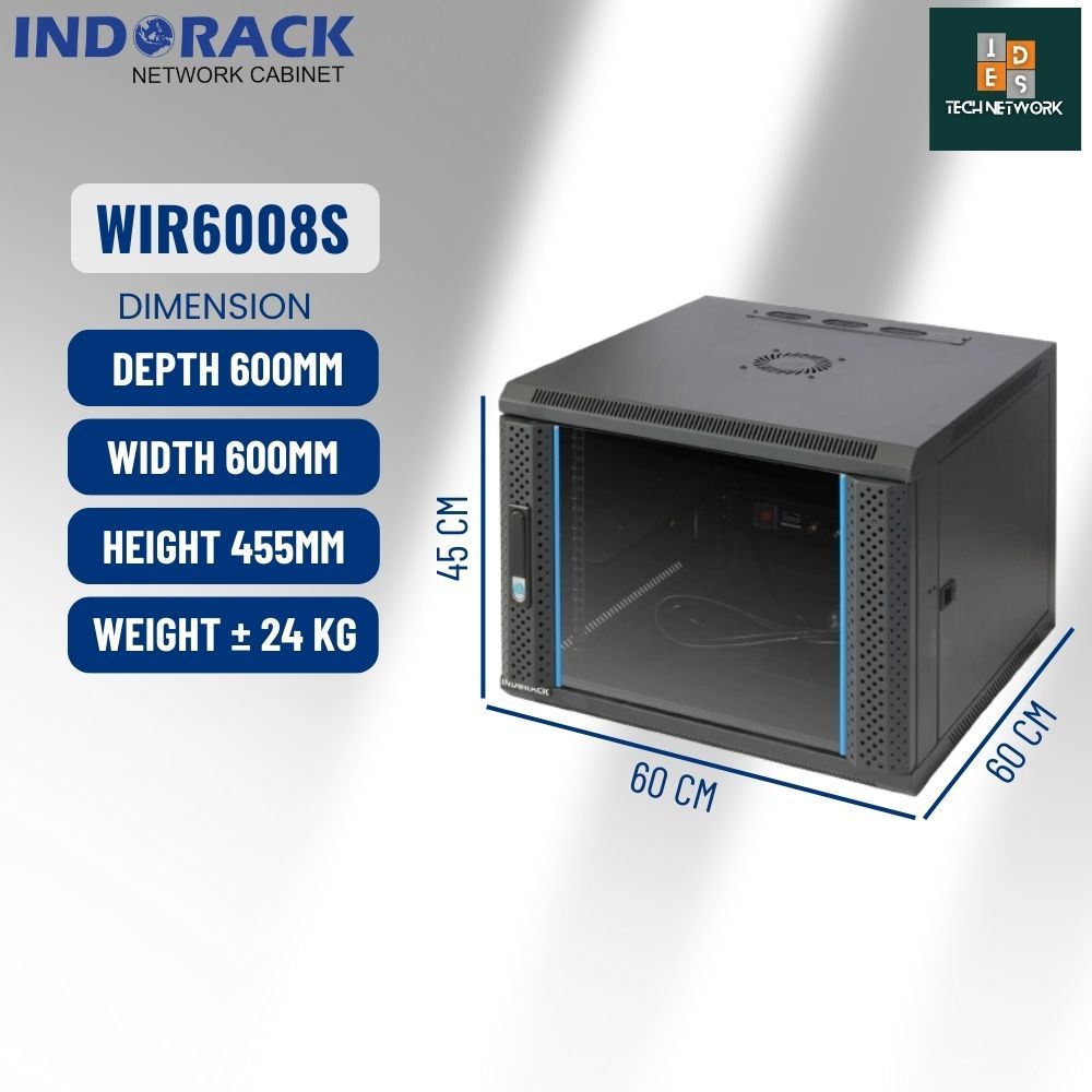 Jual Indorack WIR6008S Wallmount Rack 8U Depth 600mm Single Glass Door ...