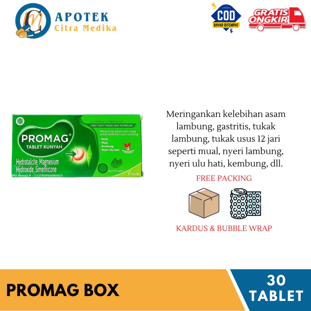 Jual PROMAG (1 KOTAK ISI 30 TABLET) - MENGATASI GEJALA ASAM LAMBUNG ...