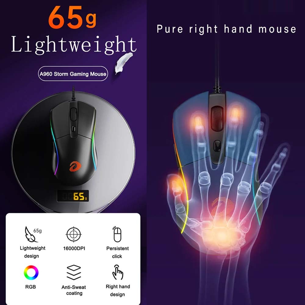 Jual Mouse Gaming Lightweight 65 gr DAREU A960 ALPHA | Shopee Indonesia