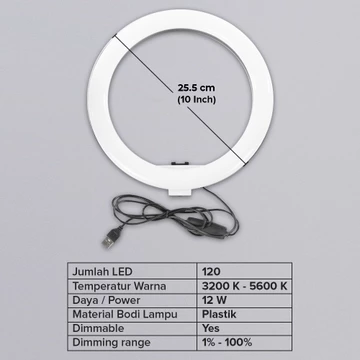Lampu Ring Light LED 3in1 Color Tripod Holder 25.5cm 12W