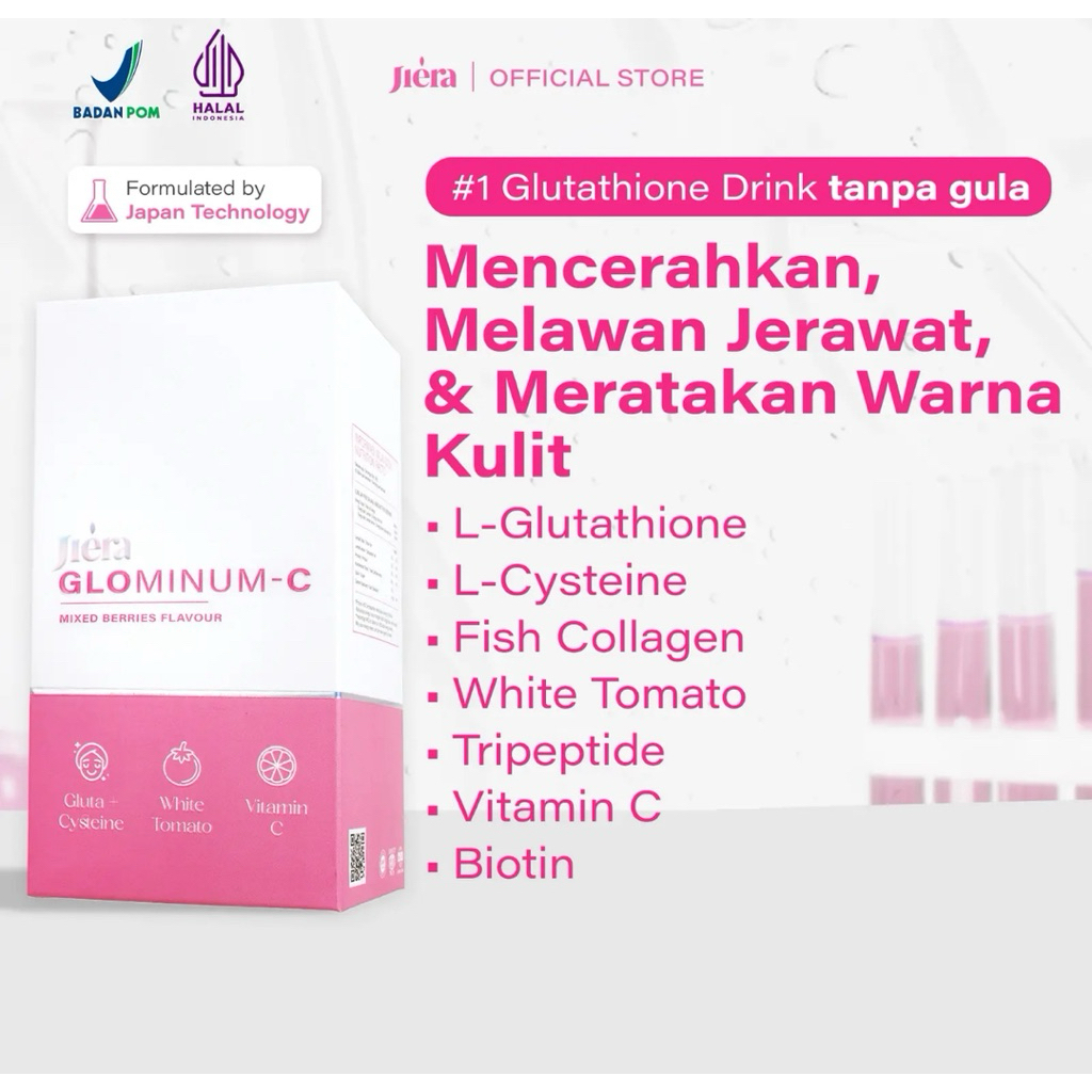 Jual JIERA Glominum-C Drink (1 BOX isi 10) | Minuman Glutathione & Collagen  Drink | with White Tomato untuk Membantu Mencerahkan dan Meratakan Warna  Kulit, Meredakan Bekas Jerawat, Flek Hitam Pada Wajah,