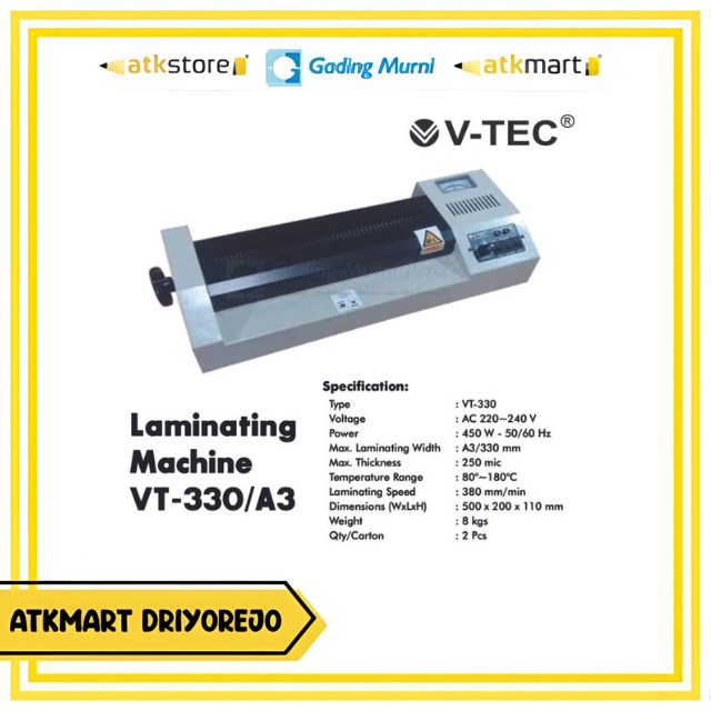 Jual V-TEC Mesin Laminating VT-330 A3 + Handle | Laminator Kertas