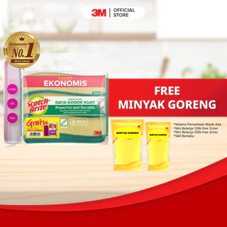 3M™ Scotch-Brite® Tough Clean Sabut Spons Daya Gosok Kuat, 1 pak/ 3 pcs, Untuk membersihkan peralatan dapur