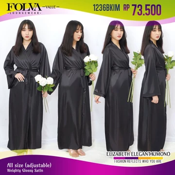 FOLVA Kimono Baju Tidur Panjang Satin Robe All Size