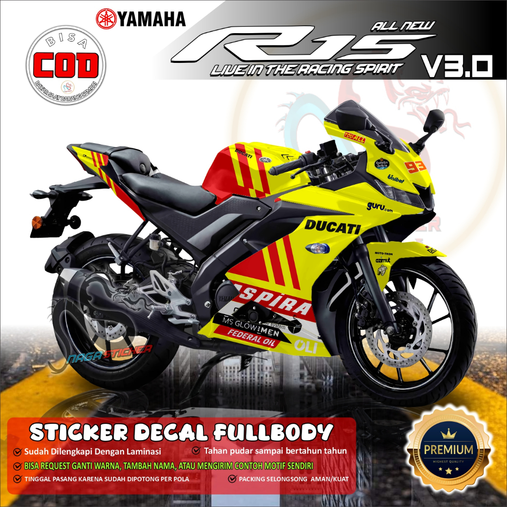 Jual (COD) DECAL STICKER Motor Full Body YAMAHA R15 V3 YZF 15 V.3 ...