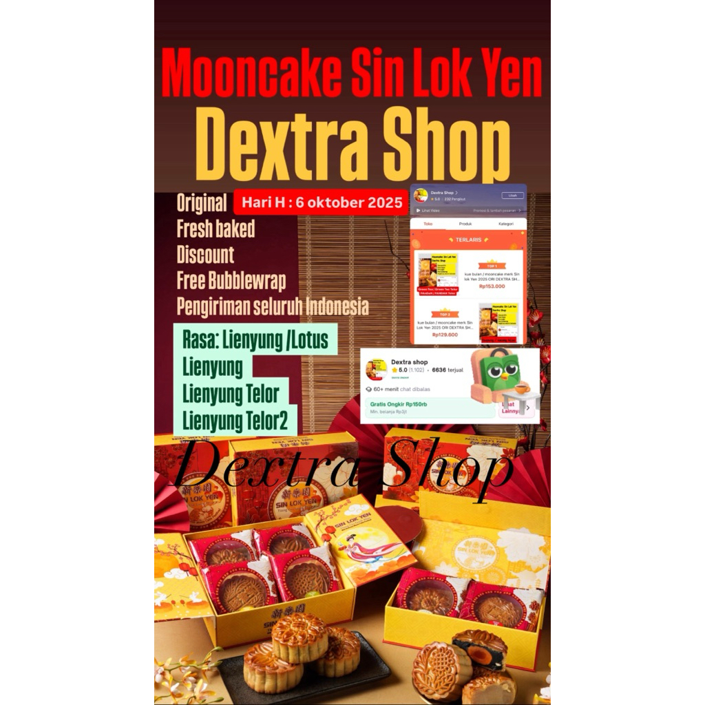 Jual mooncake / kue bulan Sin lok yen 2025 ori DEXTRA SHOP rasa: Lien ...