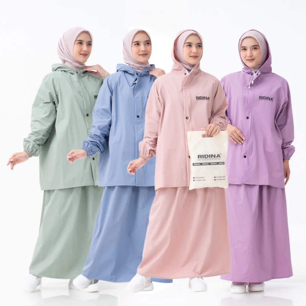 Ridina Jas hujan Setelan rok Bahan PVC Karet Tebal kuat Elastis Anti Air