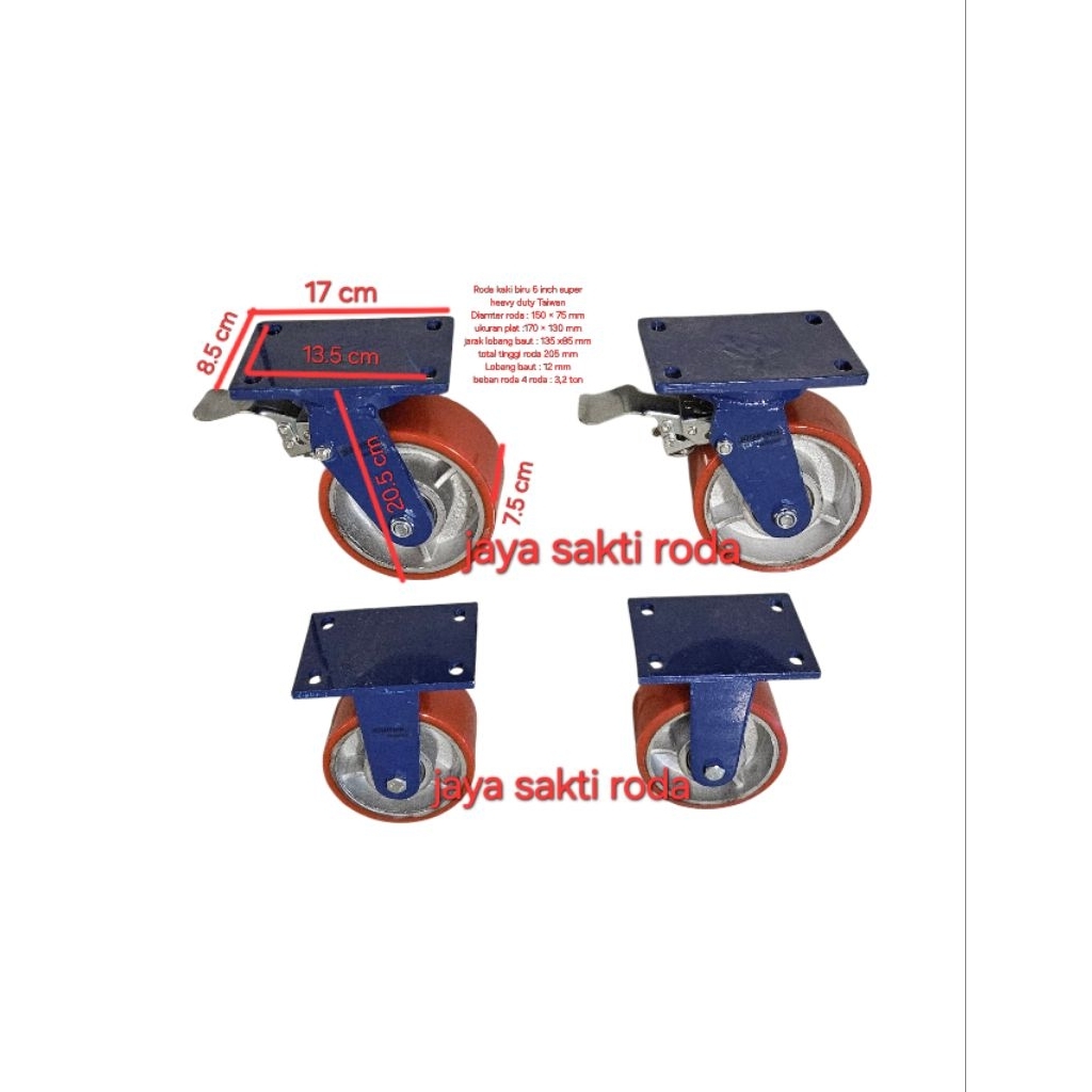 Jual Roda pu 6 inch super xtra heavy duty kaki biru taiwan type 2hidup ...