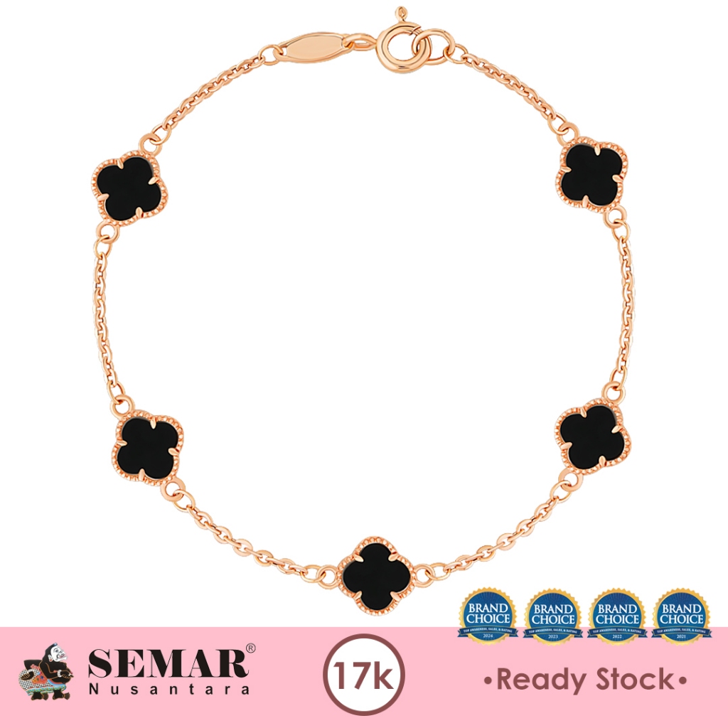 Jual Gelang Emas Clover Flower Rose Gold 17K Semar Nusantara 