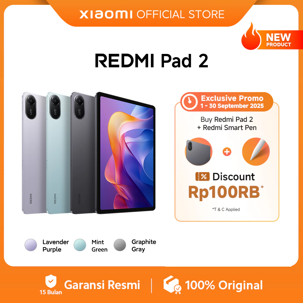 Xiaomi Redmi Pad 2 (4/128G) | 11" 2.5 Layar Super-jernih | Baterai jumbo 9000mAh (typ) | Helio G100-Ultra | Speaker didukung Dolby Atmos® [Official Store]