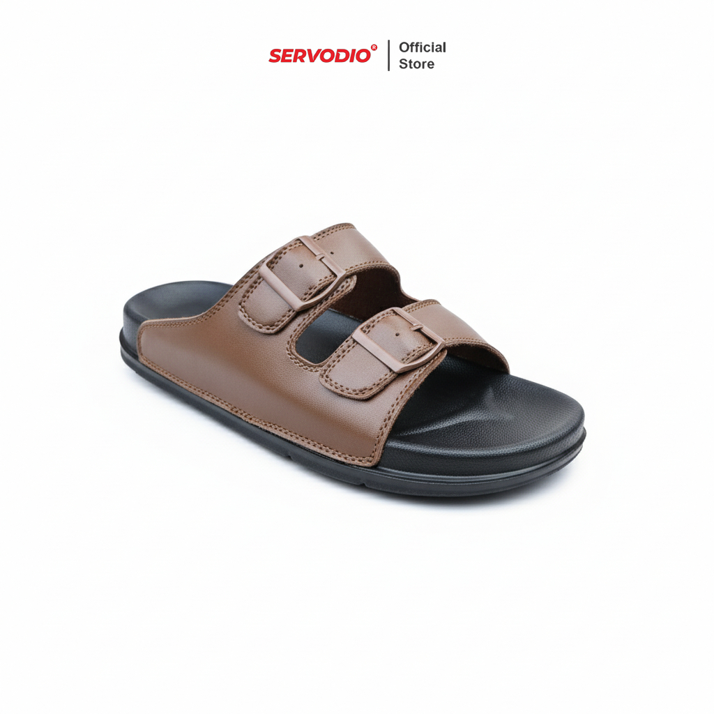 Jual Servodio - Anom Brown 39-44 - Sandal Pria Slide Double Straps ...