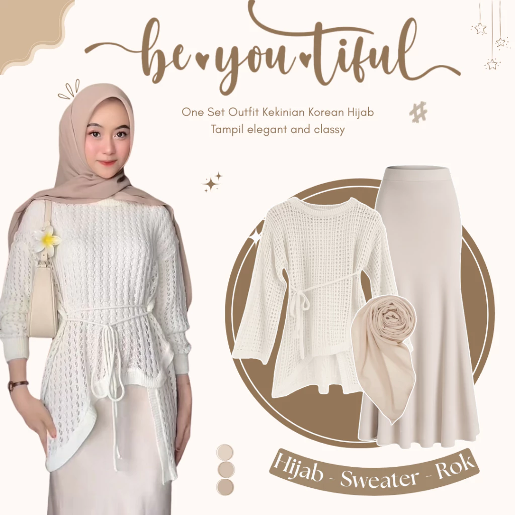 Setelan Wanita Kekinian 3in1 Sweater Rok Hijab