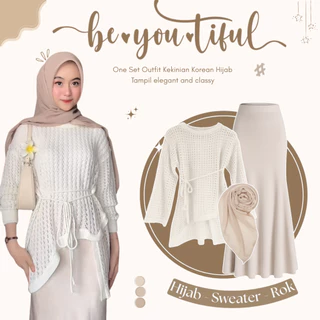 Setelan Wanita Kekinian 3in1 Sweater Rok Hijab
