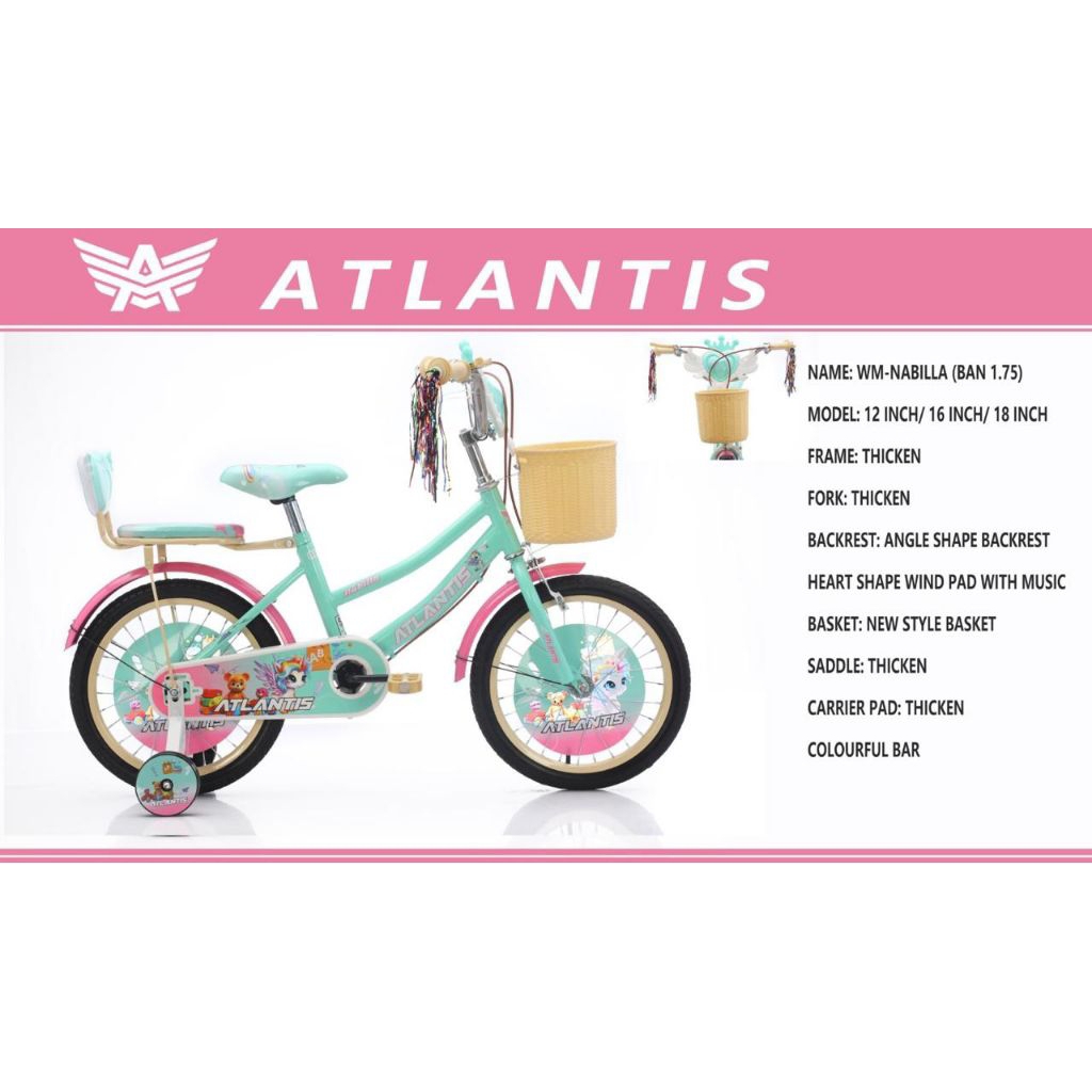 Jual SEPEDA ANAK PEREMPUAN MINI 12, 16, 18 INCH ATLANTIS NABILLA.FREE ...