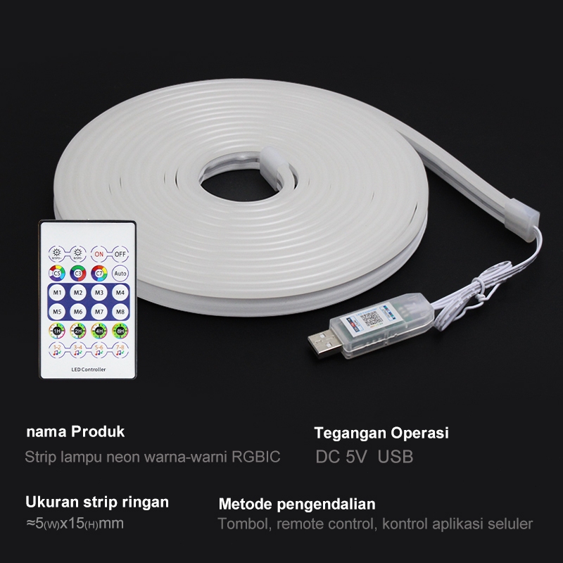 Jual LED Strip RGB 5V Bluetooth USB - Remote Control, 3M/5M, Lampu ...