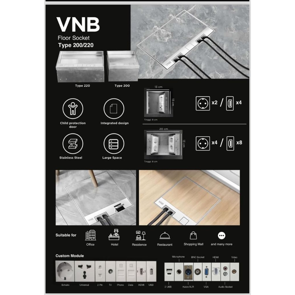 Jual Stopkontak / Stop Kontak Lantai Merk VNB Type VNB 220 ( Isi Frame ...