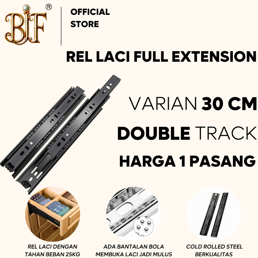 Jual Rel Laci Full Extension Double Track 30 CM | Shopee Indonesia