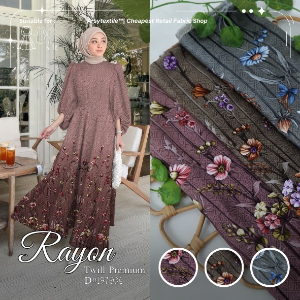 Jual KAIN RAYON TWILL MOTIF BUNGA 0.5 METER ( BAHAN DAILY WEAR ) D# ...