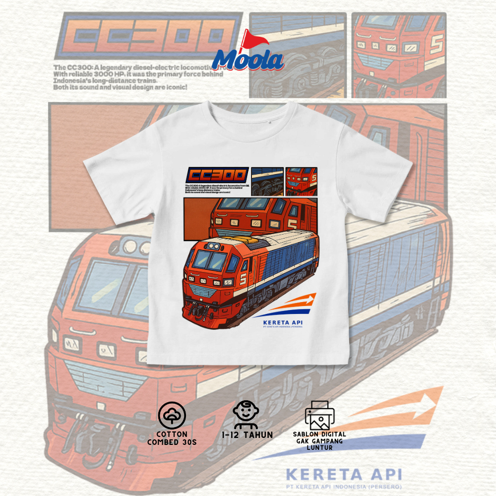 Jual Kaos Anak Kereta Api - KAI CC300 KRL Lokomotif | Cotton 30S ...