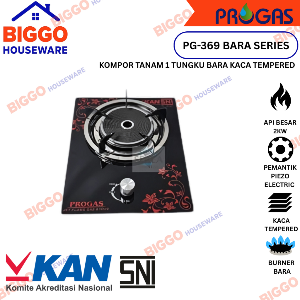 Jual PROGAS Kompor Gas 1 Tungku Tanam PG-369 Bara Series Kaca SNI ...