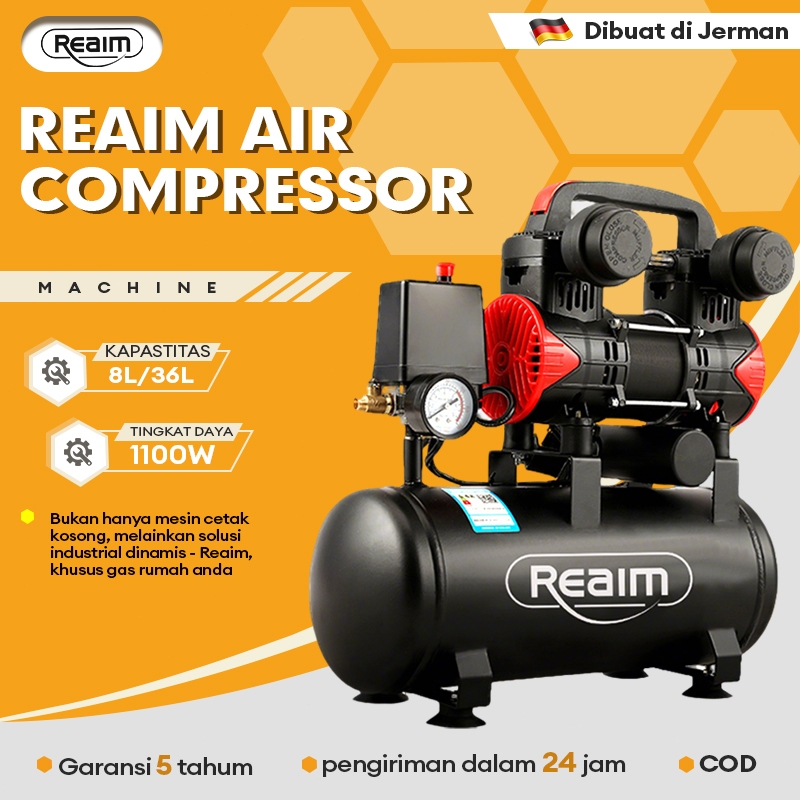 Jual REAIM Kompresor angin listrik 8L/36L Oilless Listrik 1100W Alat ...