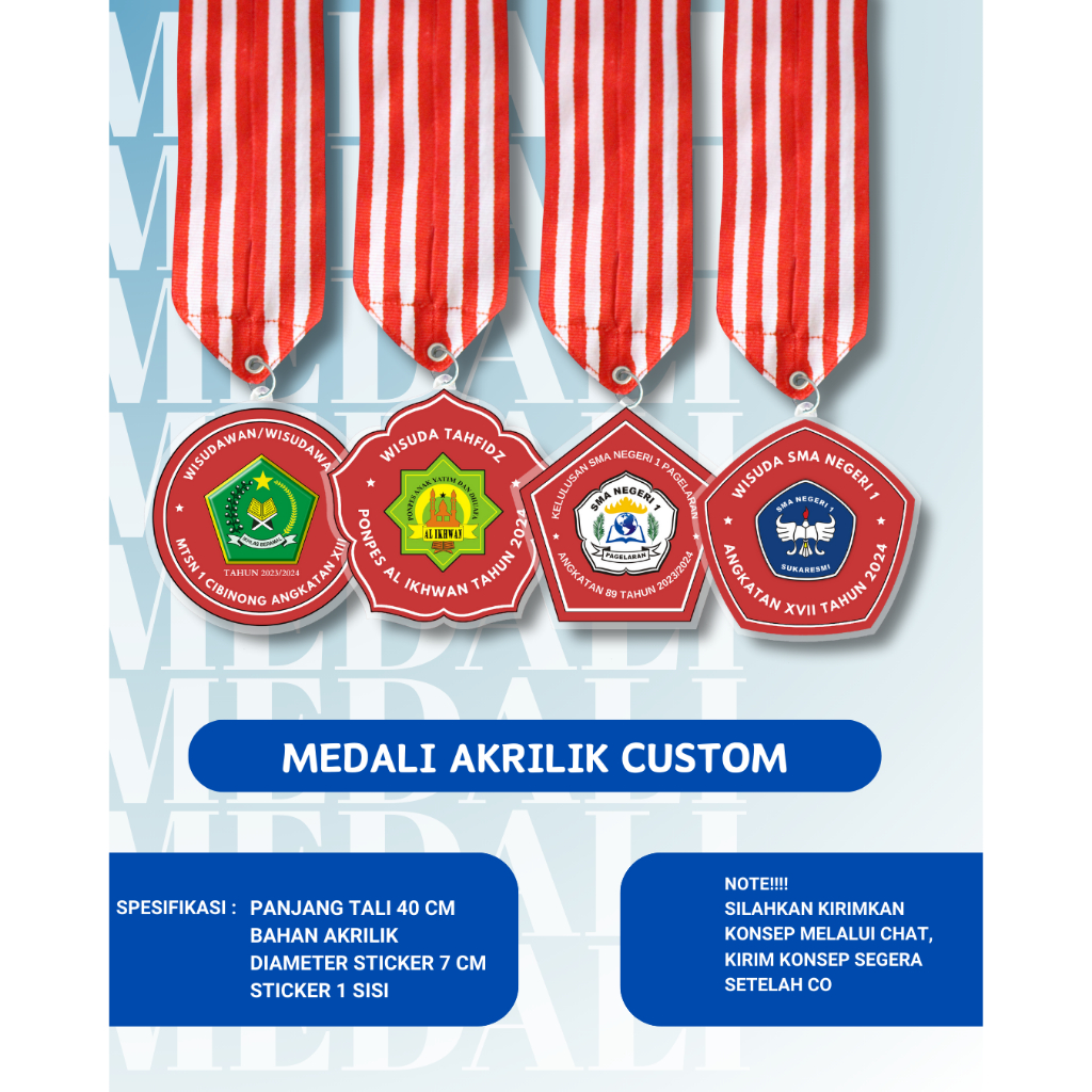Jual Medali Akrilik Custom Sticker SATUAN Hadiah Souvenir Lomba ...