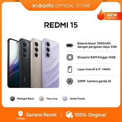 Xiaomi Redmi 15 (8GB/128GB) (8GB/256GB) Baterai besar 7000mAh dengan pengisian daya 33W | Ekspansi RAM hingga 16GB | Layar imersif 6.9" 144Hz | 50MP  kamera ganda AI [Official Store]