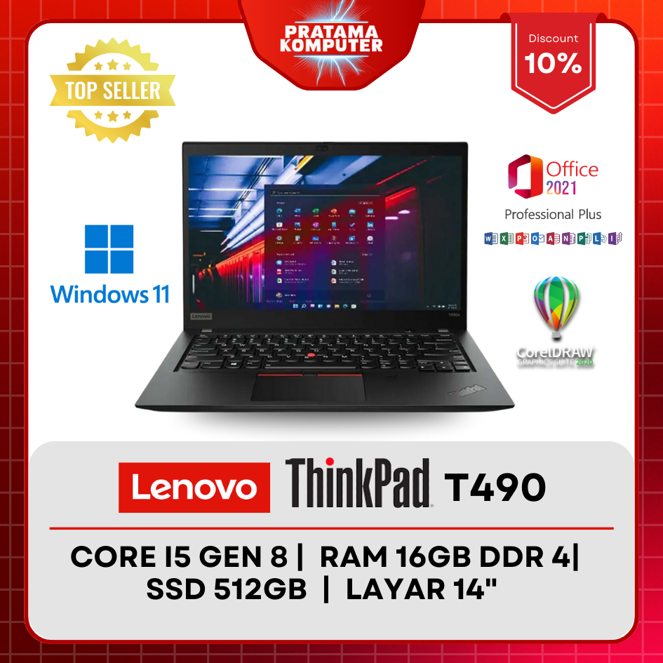 Laptop Lenovo Thinkpad T490/T490s core i5/i7 gen RAM 8GB SSD 256GB  Mulus/Bergaransi