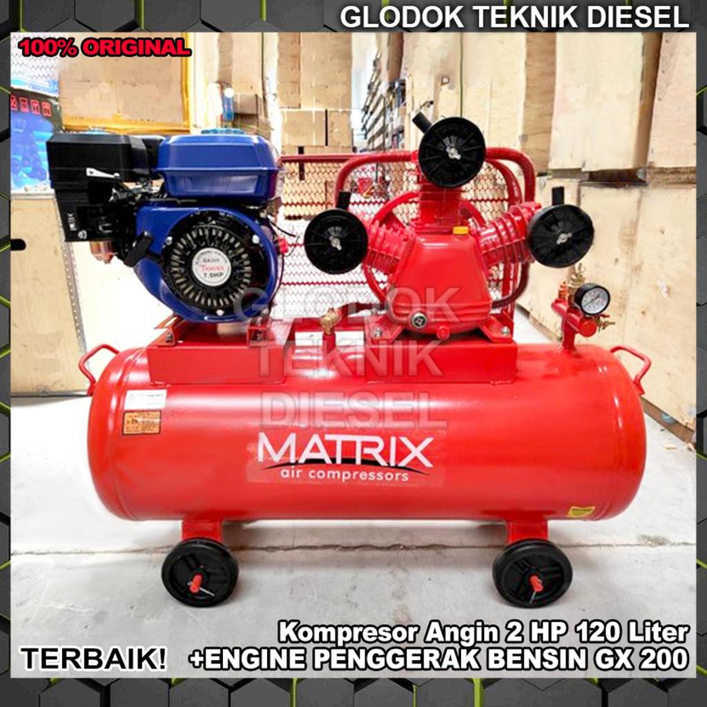 Jual Matrix Kompresor Angin 2 HP 120 Liter + Engine Penggerak Bensin GX ...