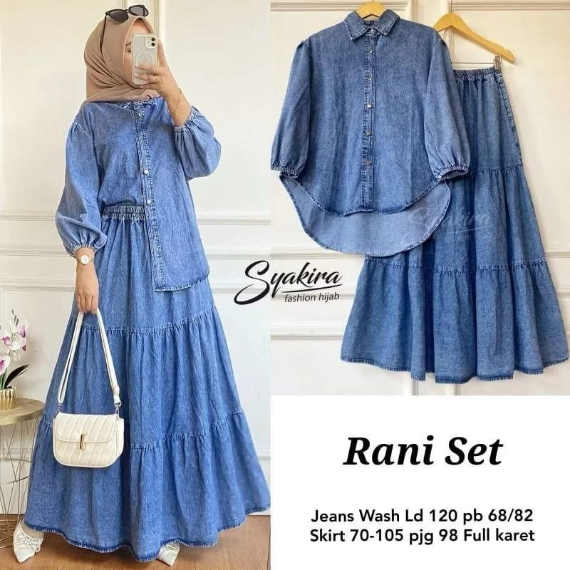 Jual Setelan Rok jeans Wanita Jumbo/ One Set Bahan Denim Premium Size L ...