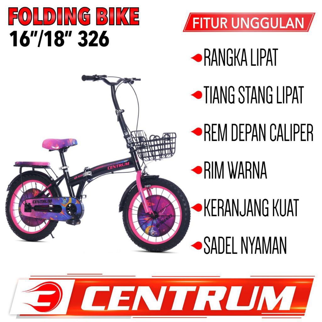 Jual SEPEDA LIPAT ANAK 16 / 18 INCH CENTRUM 326 / MAZARA 2266 MG / 2288 ...