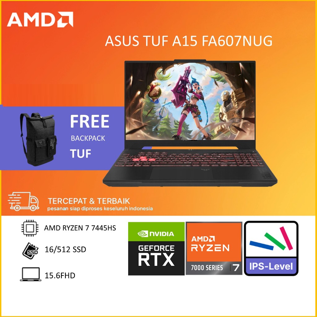 ASUS TUF A16 FA607NUG- AMD RYZEN 7 7445HS RTX4050 6GB/ RAM 16GB 512GB W11+OHS 16.0 FHD GREY