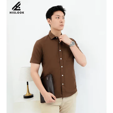 Kemeja Pria Oxford Premium HISLOOK – Slim Fit Lengan Pendek Polos Biru Muda Kemeja Casual
