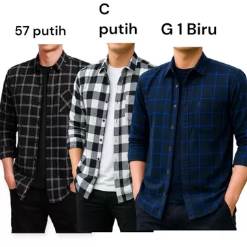 Kemeja Flanel Kotak Pria Wanita Lengan Panjang Jumbo Size M L XL XXL