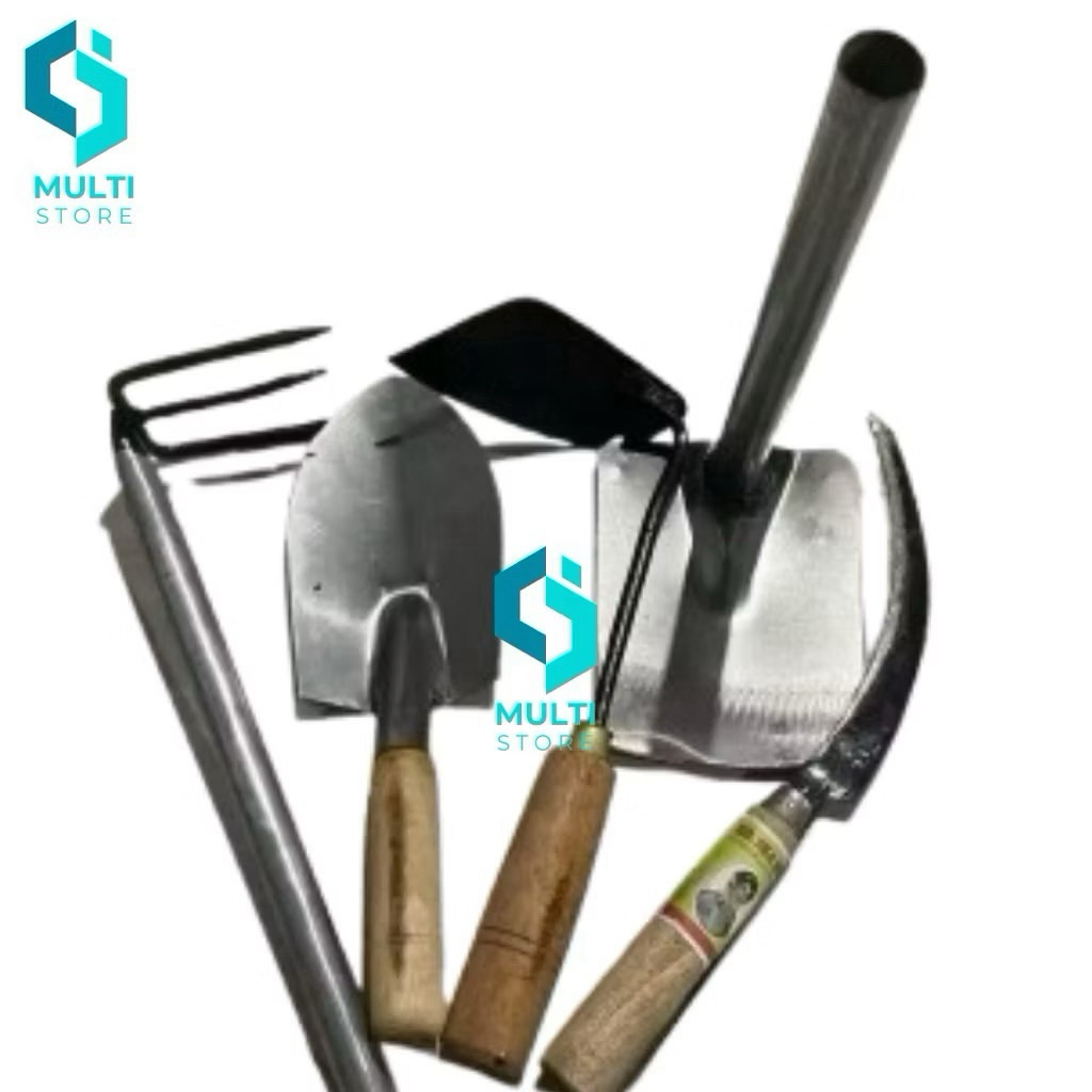 Satu Set Peralatan Berkebun 5 pcs Garuk Cangkul Mini Gagang Pipa Dan Sekop Taman Lancip Siap Pakai Kualitas Bagus