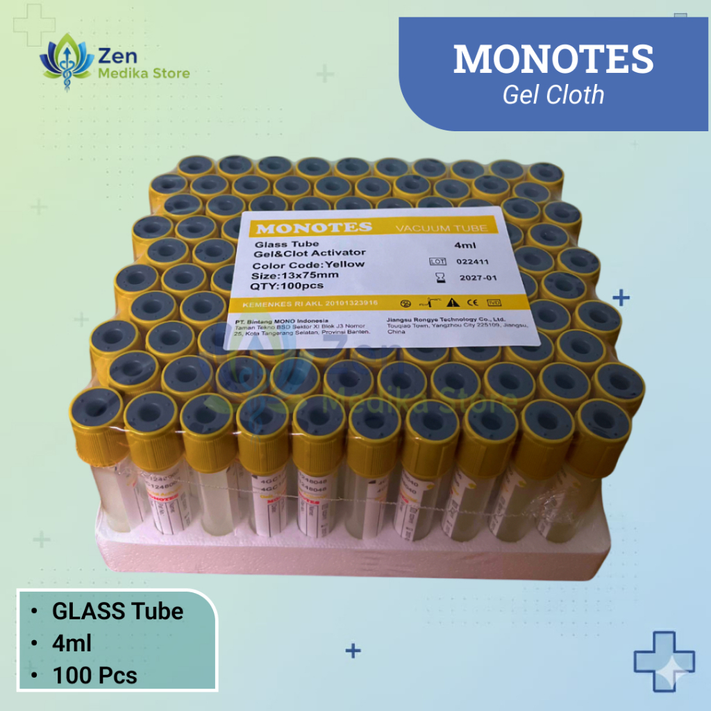 Jual TABUNG VACCUM TUBE GEL CLOTH ACTIVATOR GLASS 4 ML | MONOTES ...